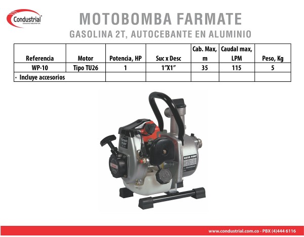 MOTOBOMBA A GASOLINA AUTOCEBANTE - FARMATE - WP-10