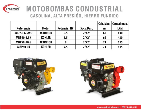 MOTOBOMBA A GASOLINA ALTA PRESION CONDUSTRIAL MBP50-6.5K