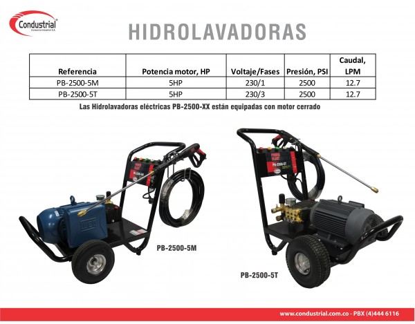 hidrolavadora POWERBLAST  PB-2500-5M con motor electrico de 5HP.