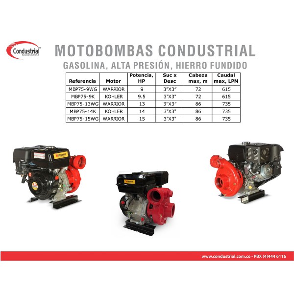 MOTOBOMBA A GASOLINA ALTA PRESION CONDUSTRIAL MBP75-15WG