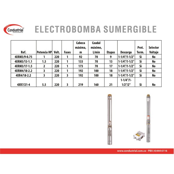 ELECTROBOMBA SUMERGIBLE TIPO LAPICERO 4XR4/18-2.2
