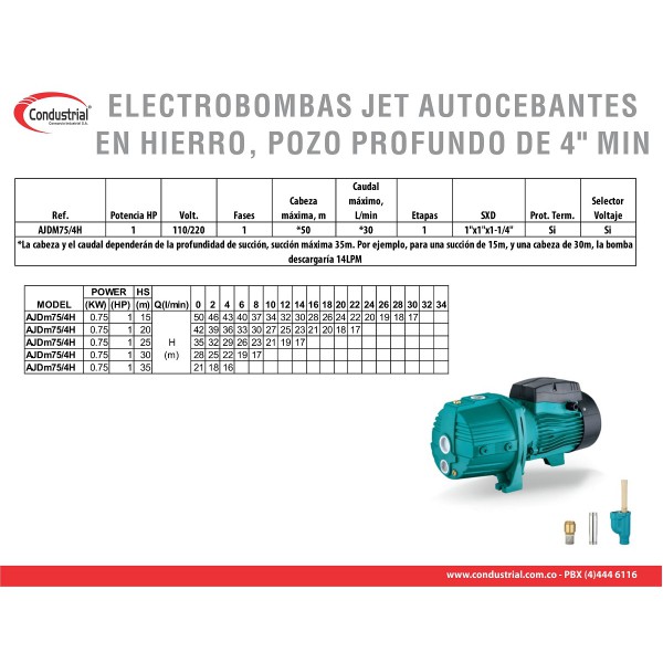 ELECTROBOMBA JET AUTOCEBANTE EN HIERRO FUNDIDO AJDM75/4H