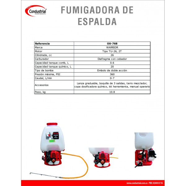 FUMIGADORA DE ESPALDA WARRIOR OS-768