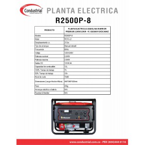 PLANTA ELECTRICA A GASOLINA WARRIOR PREMIUM R2500P-8
