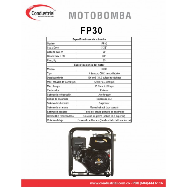 MOTOBOMBA A GASOLINA AUTOCEBANTE - WARRIOR -FP30