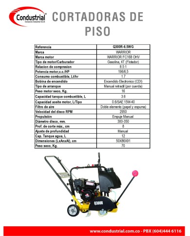 CORTADORA DE PISO - WARRIOR PREMIUM - Q300R-6.5WG