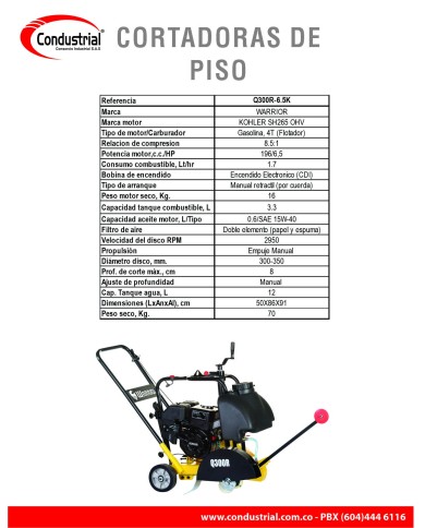 CORTADORA DE PISO - WARRIOR PREMIUM - Q300R-6.5K