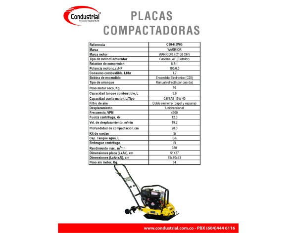 PLACA COMPACTADORA WARRIOR PREMIUM C60-6.5WG
