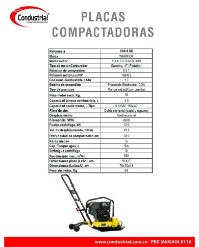 PLACA COMPACTADORA WARRIOR PREMIUM C60-6.5K