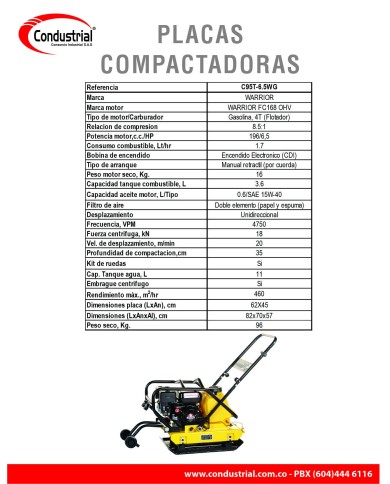 PLACA COMPACTADORA WARRIOR PREMIUM C95T-6.5WG