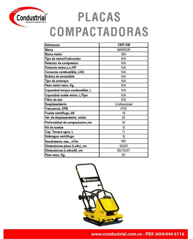 PLACA COMPACTADORA WARRIOR PREMIUM C95T-SM