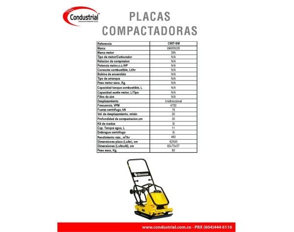 PLACA COMPACTADORA WARRIOR PREMIUM C95T-SM